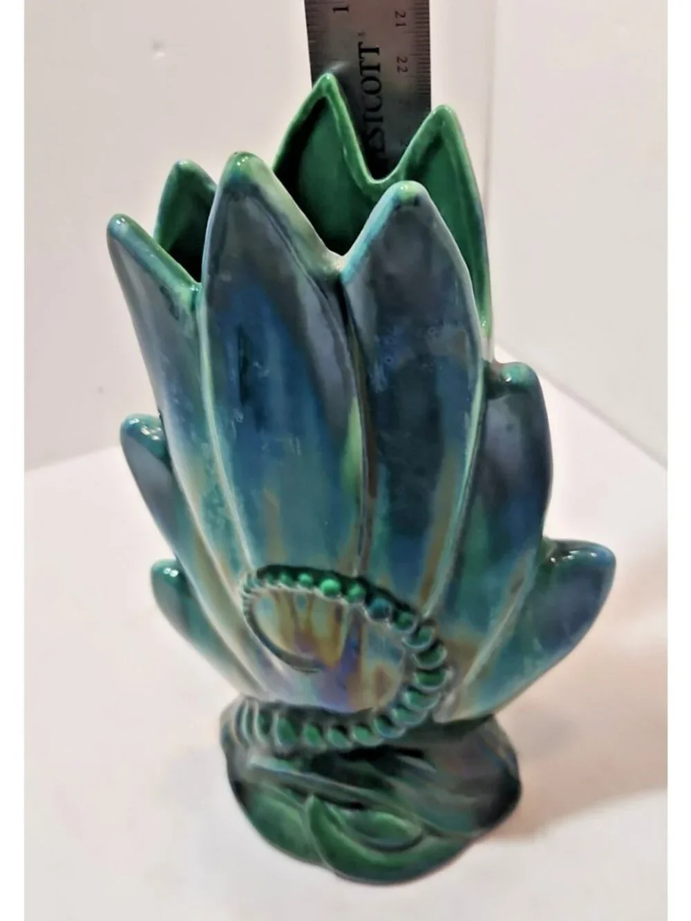 Vtg Royal Haeger R832 Iridescent Green Drip Glaze Vase With Octopus Tentacle